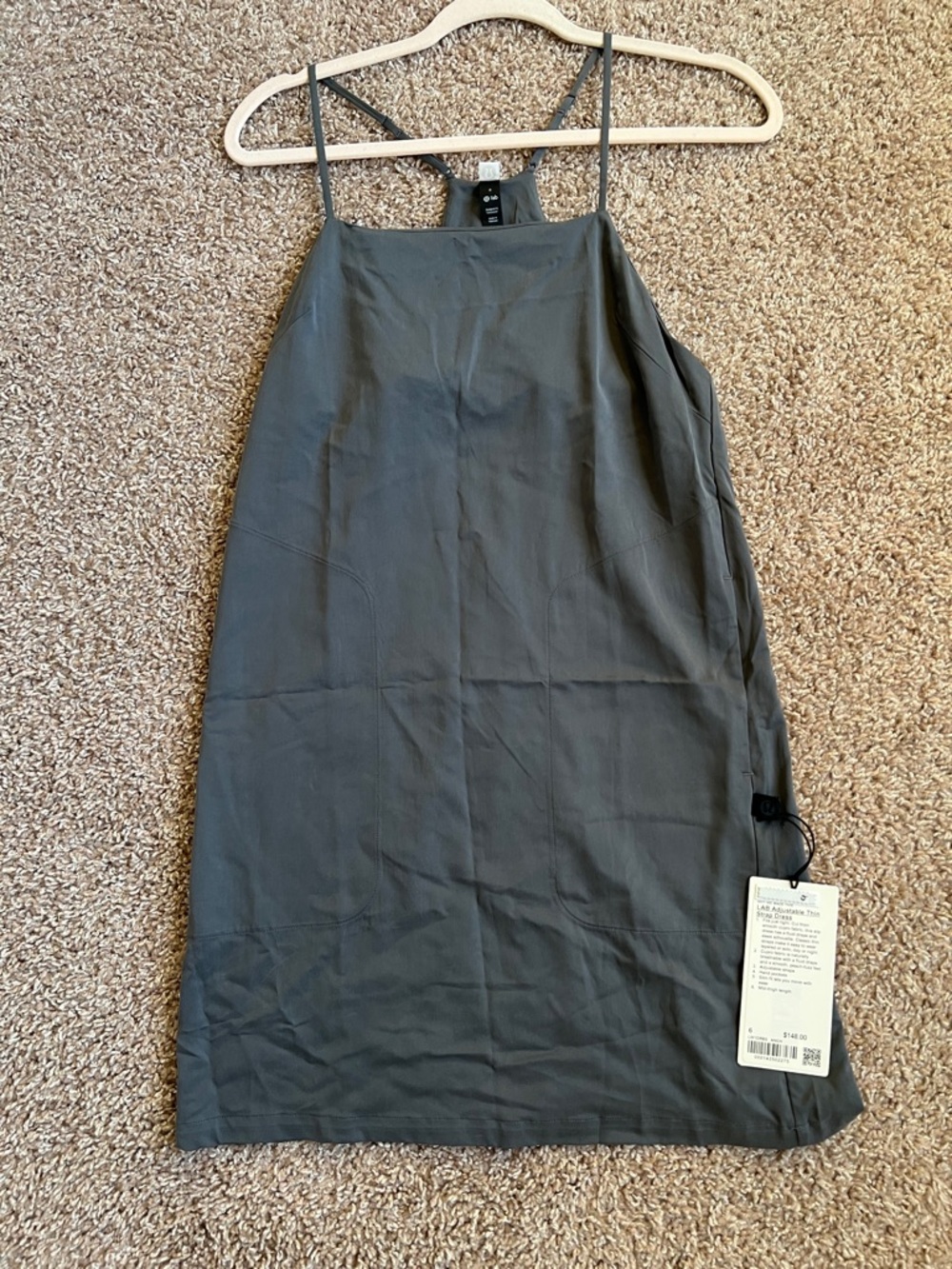 Lululemon Lab Adjustable Thin Strap Dress - Charcoal Gray Slip Tank Dress- NWT!!